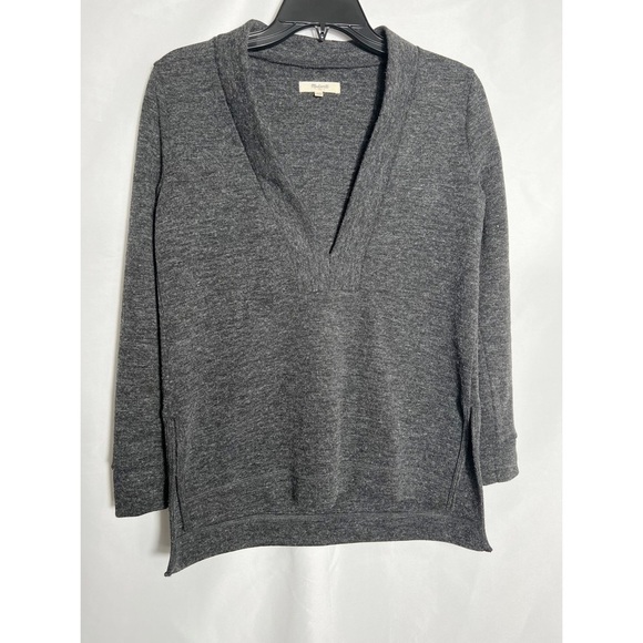 Madewell Low V Neck Sweater Charcoal Gray Boho Tunic Top - Picture 2 of 5